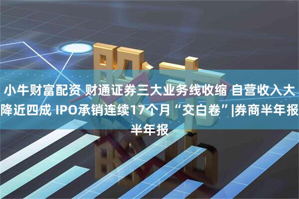 小牛财富配资 财通证券三大业务线收缩 自营收入大降近四成 IPO承销连续17个月“交白卷”|券商半年报